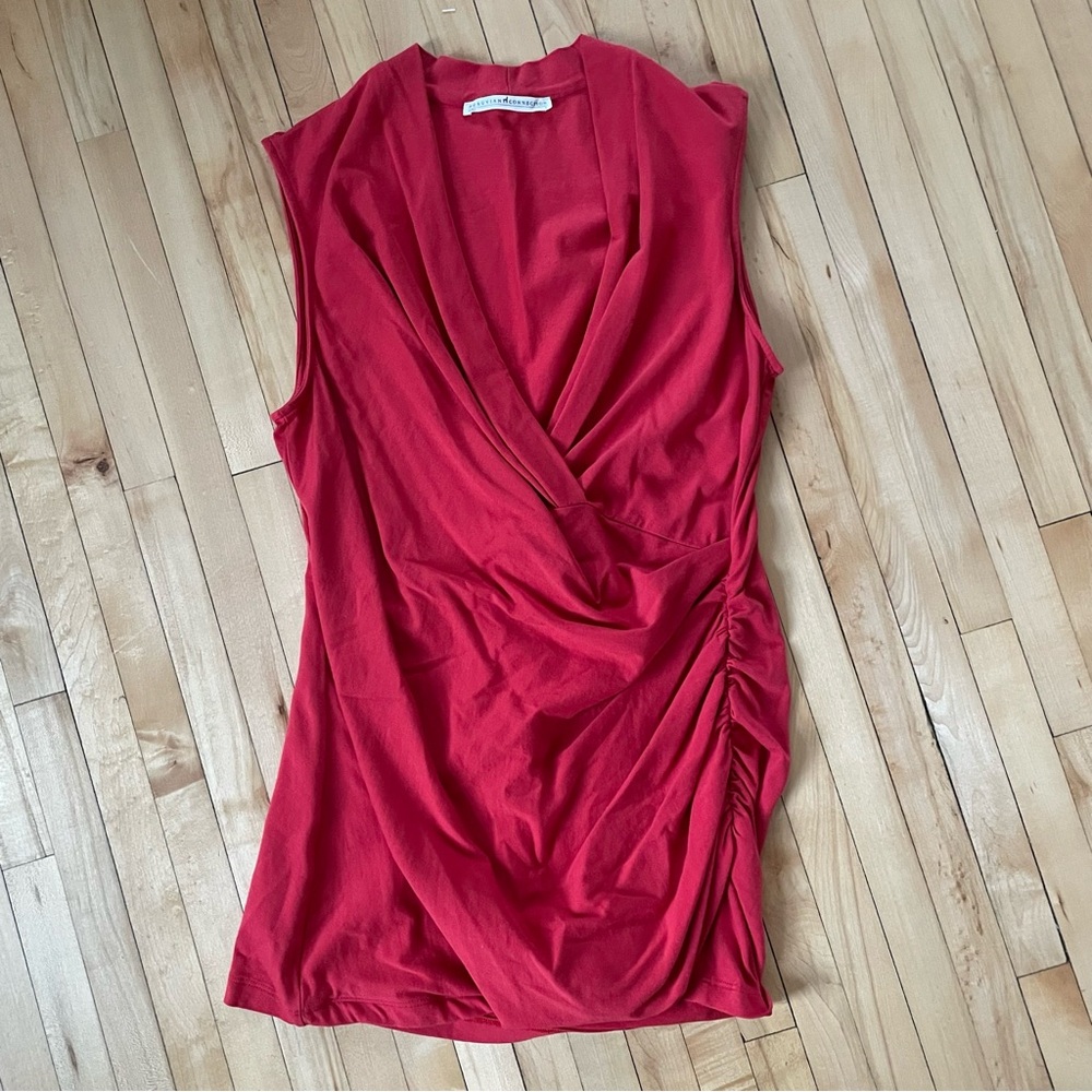 Peruvian Connection coral red Draped Surplice Camisole with Side Ruching - Picture 3 of 8